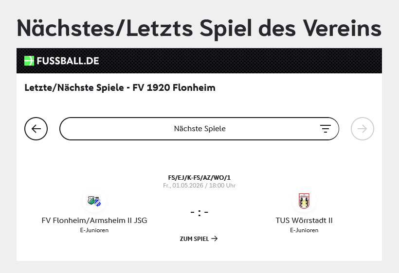 Anzeige der nächsten/letzten Spiele